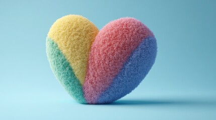 Fluffy pastel heart, studio shot, blue background, Valentine's Day
