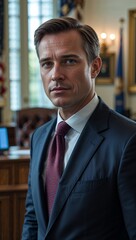Fototapeta premium Caucasian middle aged guy politician inside government office background
