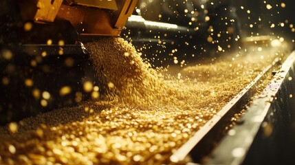 Grain processing plant conveyor belt pouring wheat