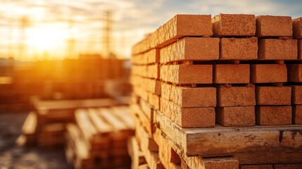 Sunset Bricks Stacked Pallet Construction Site