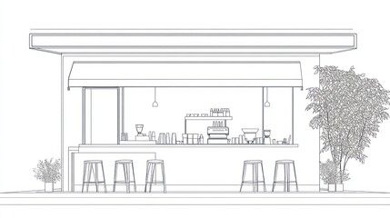 Outdoor coffee kiosk architectural sketch