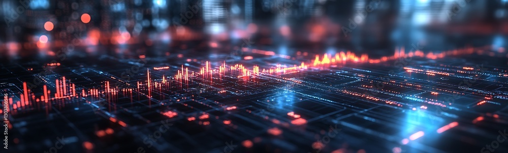 Poster AI-driven analysis of economic stability with a futuristic perspective, illustrated in an engaging image format.