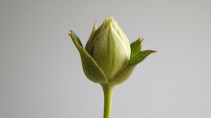 Unopened flower bud, close-up, studio, grey background, botanical illustration