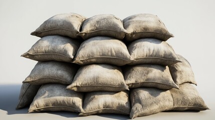 Sandbags stacked, outdoor, studio, defense, construction