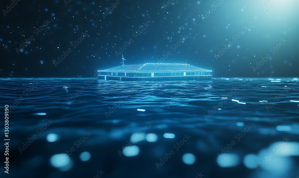Poster futuristic ai-controlled floating energy island concept image showcasing advanced technology and ren