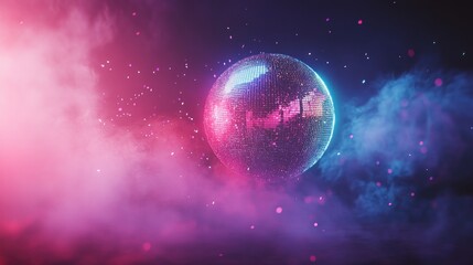 Disco ball nebula, cosmic dance party, vibrant backdrop
