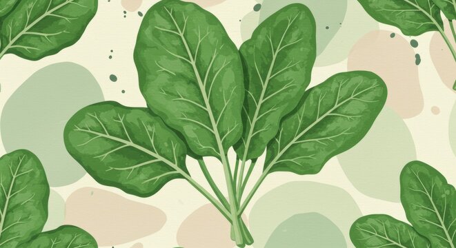 Fresh spinage leaves arranged on a soft pastel background, symbolizing health and nutrition