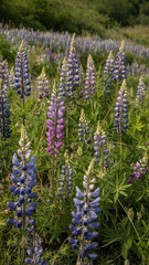 Obraz premium Rolling hills with lavender fields, blending soft purple and green tones.