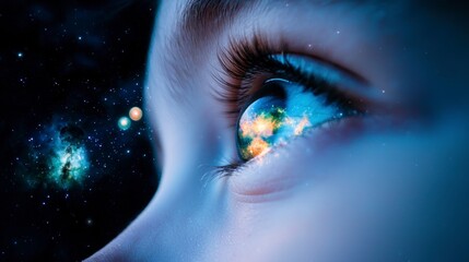 Child s Eye Reflecting Cosmos  Galaxy  Nebula  Stars  Space Exploration  Dreamy  Wonder