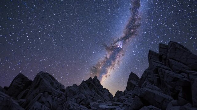 A Captivating Nighttime Landscape Featuring a Rocky Path Winding Through Mountainous Terrain &ndash; Beneath an Impressive Star-Filled Sky, Highlighting the Beauty of Nature's Grandeur and the Serenity
