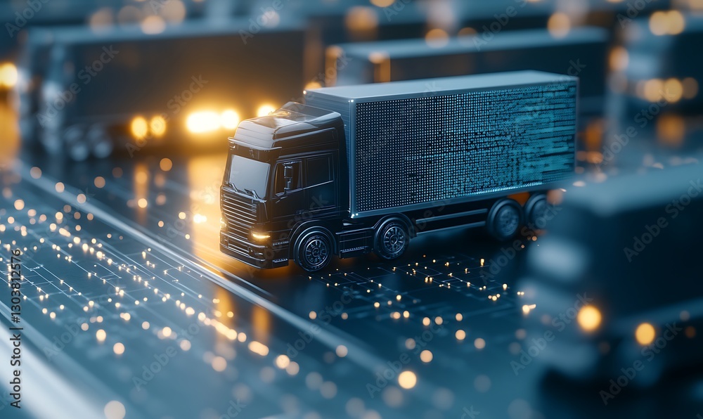 Poster AI-driven global trade automation image featuring futuristic concepts and technology.