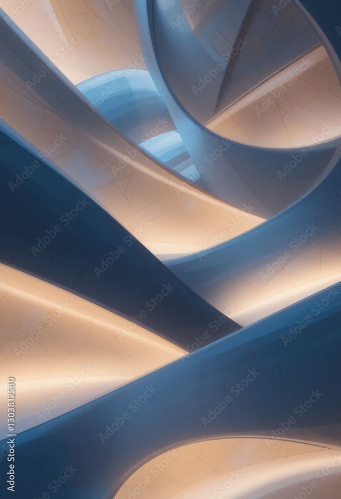 Aufkleber Serene Abstract. Flowing Shapes In Blue And Cream Tones Create A Modern, Tranquil Visual. Ideal For Design Projects. Gentle Reflections. Glossy Surfaces. A Captivating Interplay Of Forms. Perfect For