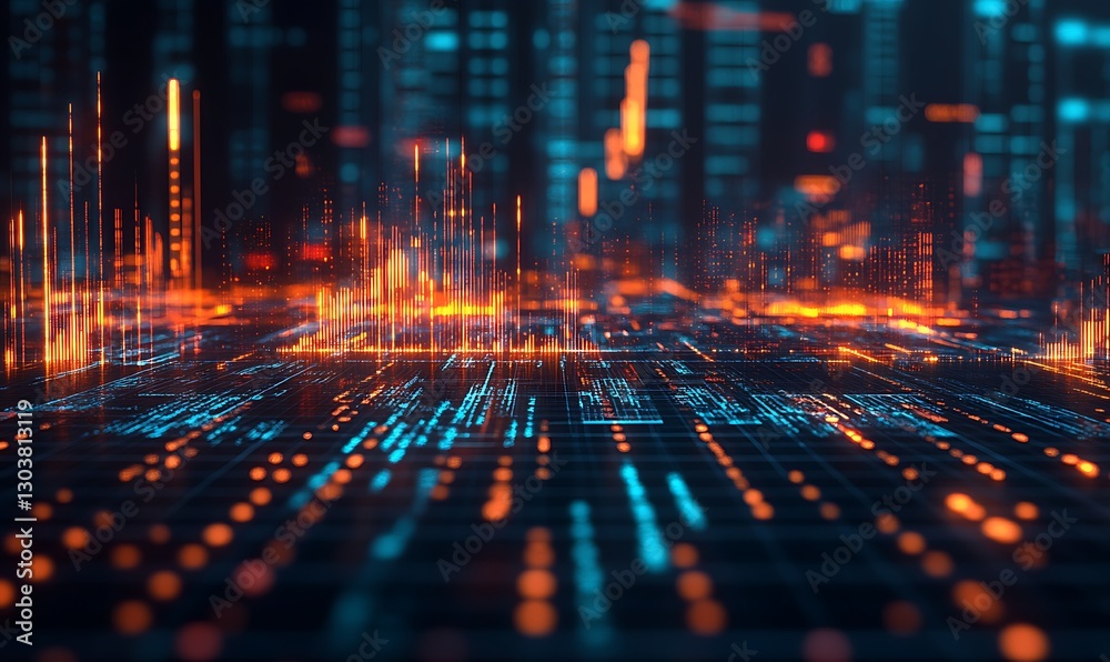 Aufkleber ai-driven hedge fund analysis in a futuristic market setting, visualized through a stock image.