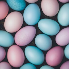 Easter Holiday, Easter Concept, Pastel Pink and Blue Easter Eggs Nestled Together Spring Holiday Background