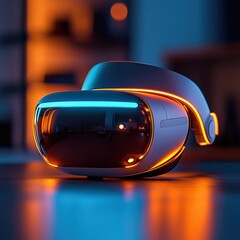 Futuristic Virtual Reality Headset with Neon Light Highlights