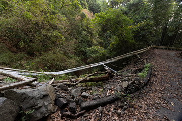 土砂崩れして通行止めになった道