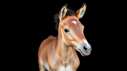 Obraz premium Newborn foal posing for portrait on a black background