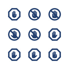 Stop icon set. stop road sign. hand stop icon vector