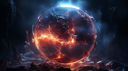 Obraz premium A frozen sphere of compressed plasma energy, pulsing slowly