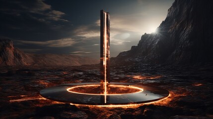 A ring of energy surrounding a levitating metallic monolith