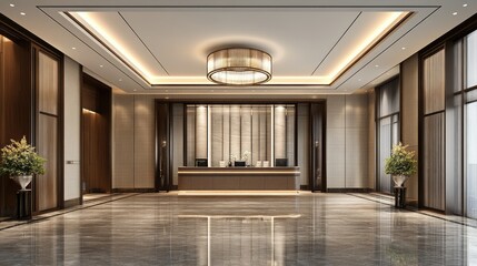Obraz premium A luxury hotel entrance enhanced with elegant digital light paths.