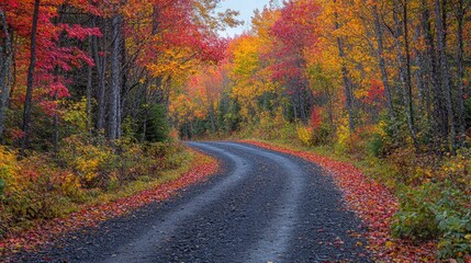 Naklejka premium Autumnal Forest Road Winding Path (1)