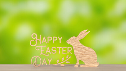 The Wood Text and rabbit for Easter Day concept 3d Rendering.