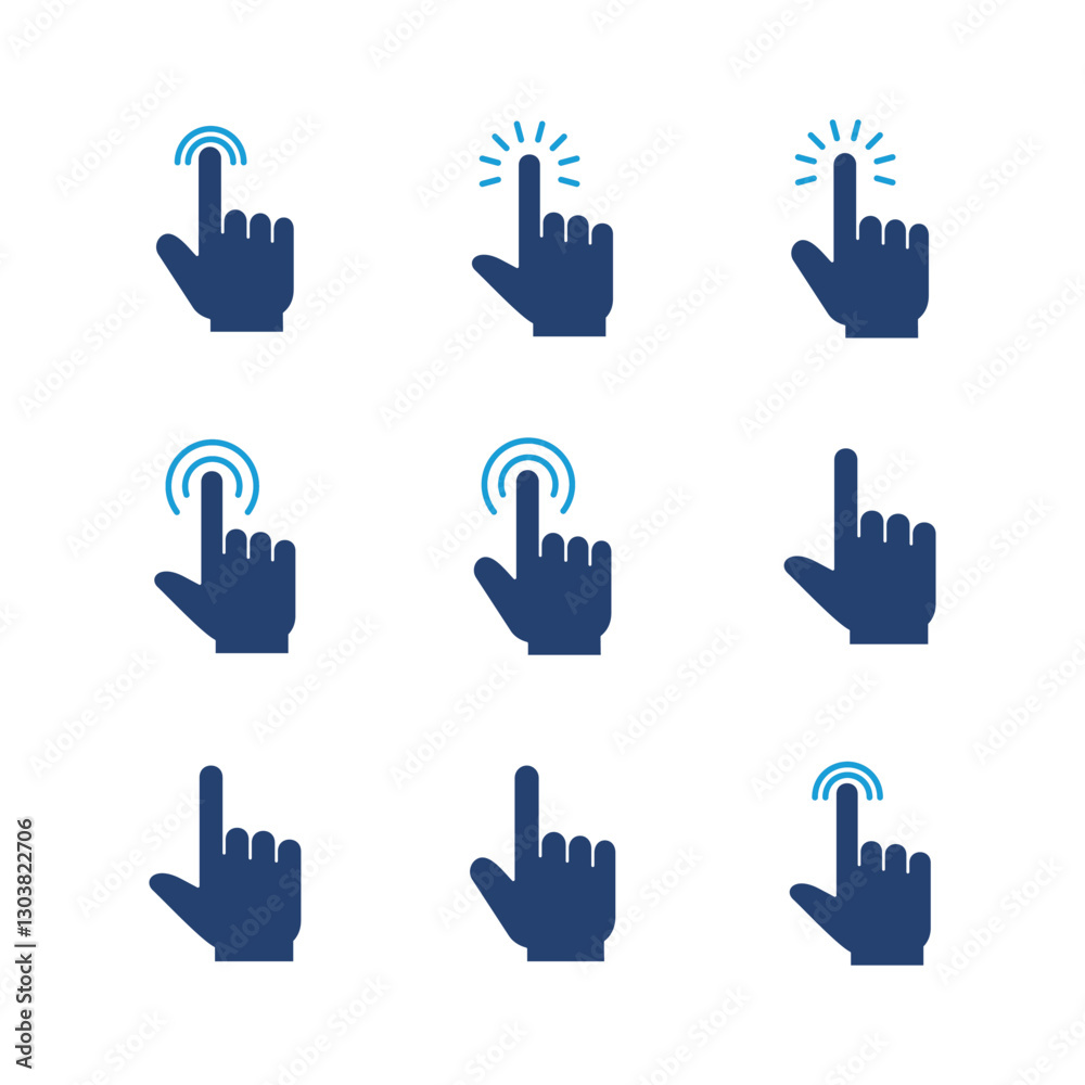 Poster hand click icon set. pointer icon vector. hand cursor icon vector