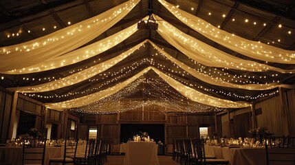 Obraz premium Warm amber up lighting bringing out the rustic charm of a barn venue.