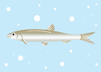 水中のシンプルなかわいいワカサギのイラスト