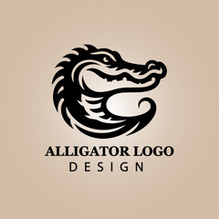Bold Black Alligator Head Logo Design on Beige Background for Branding, Wildlife, Reptile, Animal, Business Identity, Creative Vector Illustration


