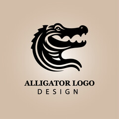 Bold Black Alligator Head Logo Design on Beige Background for Branding, Wildlife, Reptile, Animal, Business Identity, Creative Vector Illustration

