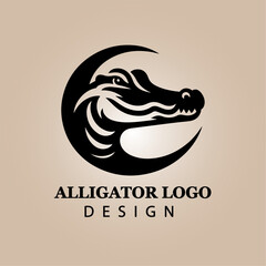 Bold Black Alligator Head Logo Design on Beige Background for Branding, Wildlife, Reptile, Animal, Business Identity, Creative Vector Illustration

