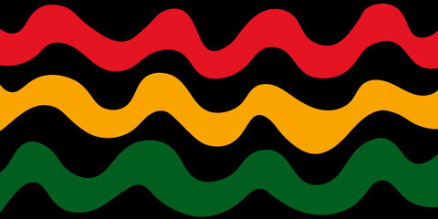 Abstract Juneteenth banner with red, yellow, and green wavy stripes on a black background. Symbolizing African American heritage and freedom. June 19. Black History Month. Vector Illustration