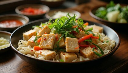 Delicious Tofu Noodle Bowl with Fresh Vegetables for a Healthy Meal