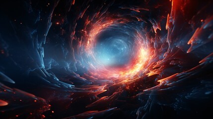 A massive wormhole glowing with swirling energy currents