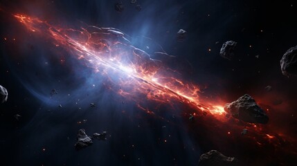 A translucent energy comet streaking across a galactic nebula