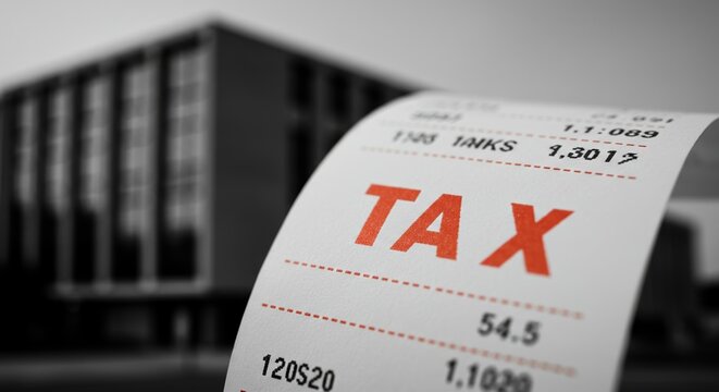 Fiscal responsibility taxes and finances receipt with a government building backdrop