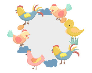 Cute Colorful Chicken Cartoon Illustration Wreath