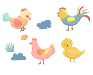 Cute Colorful Chicken Cartoon Illustration
