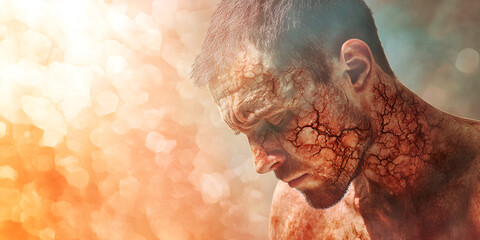 Obraz premium Man with cracked skin and injuries, Male with damaged skin and wounds