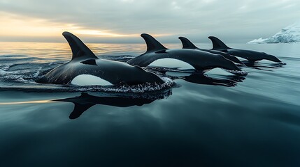 Obraz premium Illustration of dolphins swimming in the blue ocean with marine wildlife