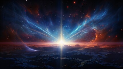 A glowing cosmic entity sending radiating pulses into the void