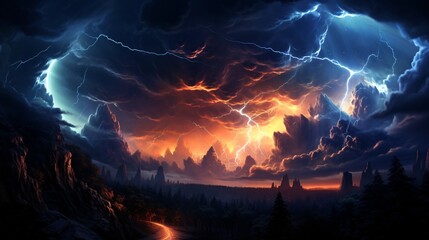 Naklejka premium A charged lightning storm stretching between multiple planets