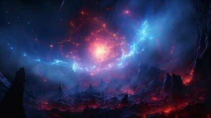Fototapeta premium A neon shockwave expanding across a newly born supernova