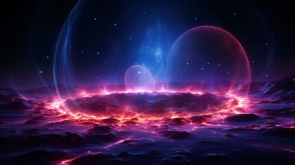 Obraz premium A network of floating plasma rings transmitting intergalactic energy