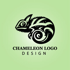 Elegant Black Chameleon Logo Design on Green Background for Branding, Nature, Wildlife, Reptile, Animal, Creative Business Identity, Vector Illustration

