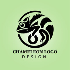 Elegant Black Chameleon Logo Design on Green Background for Branding, Nature, Wildlife, Reptile, Animal, Creative Business Identity, Vector Illustration

