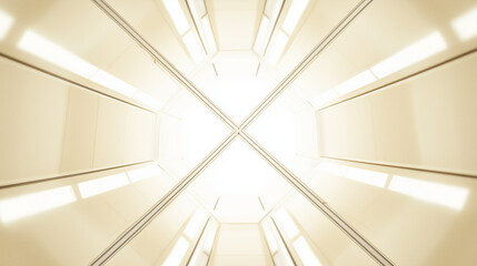Fototapeta premium Image shows a digitally rendered, brightly lit, symmetrical corridor