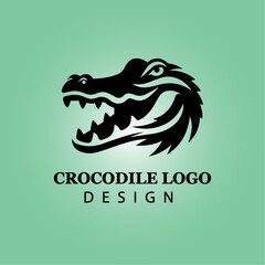 Fierce Crocodile Logo Design in Tribal Style, Modern Vector Art with Bold Black Lines on Green Background for Branding and Mascot Identity

